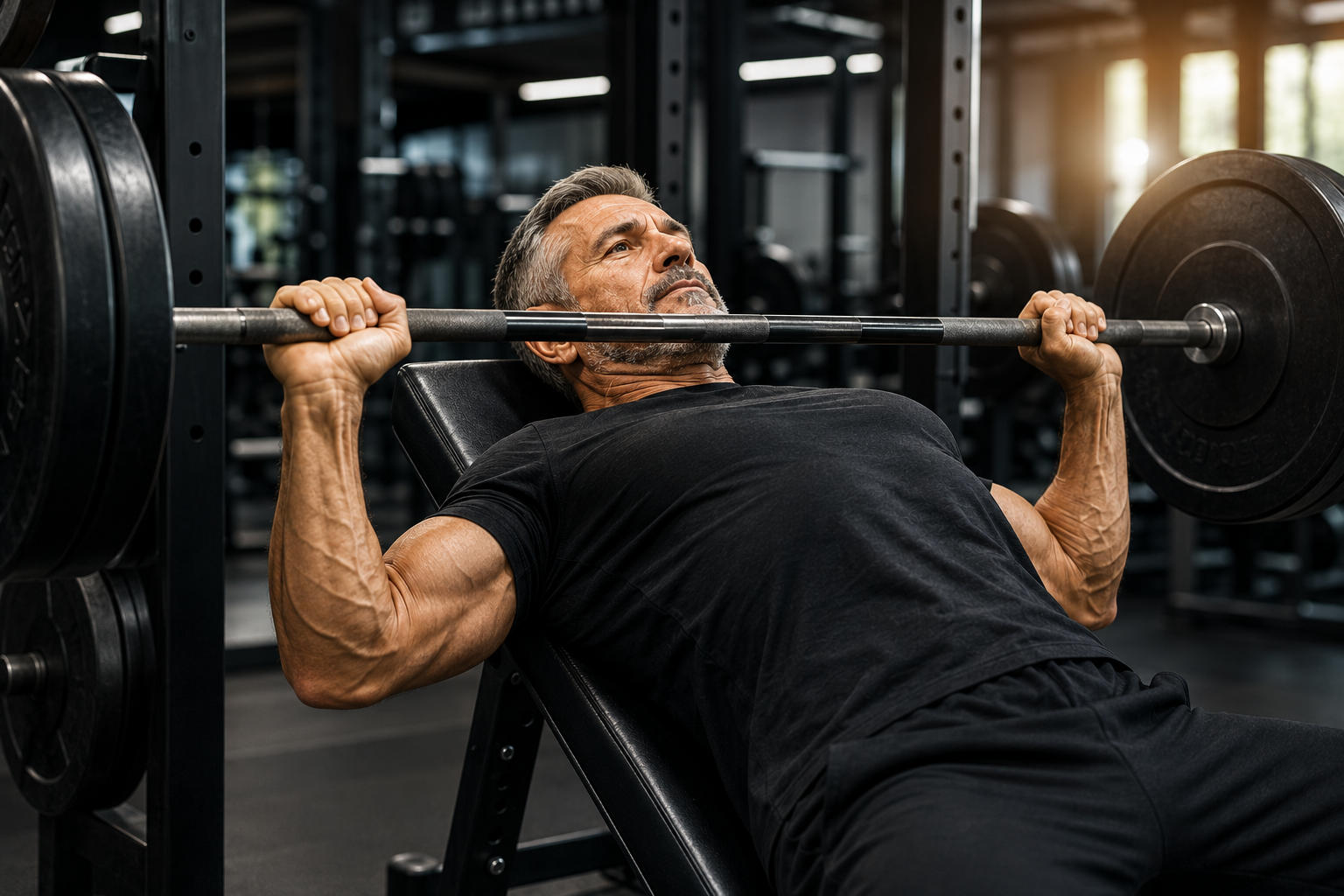 Homem maduro praticando musculação depois dos 50 anos